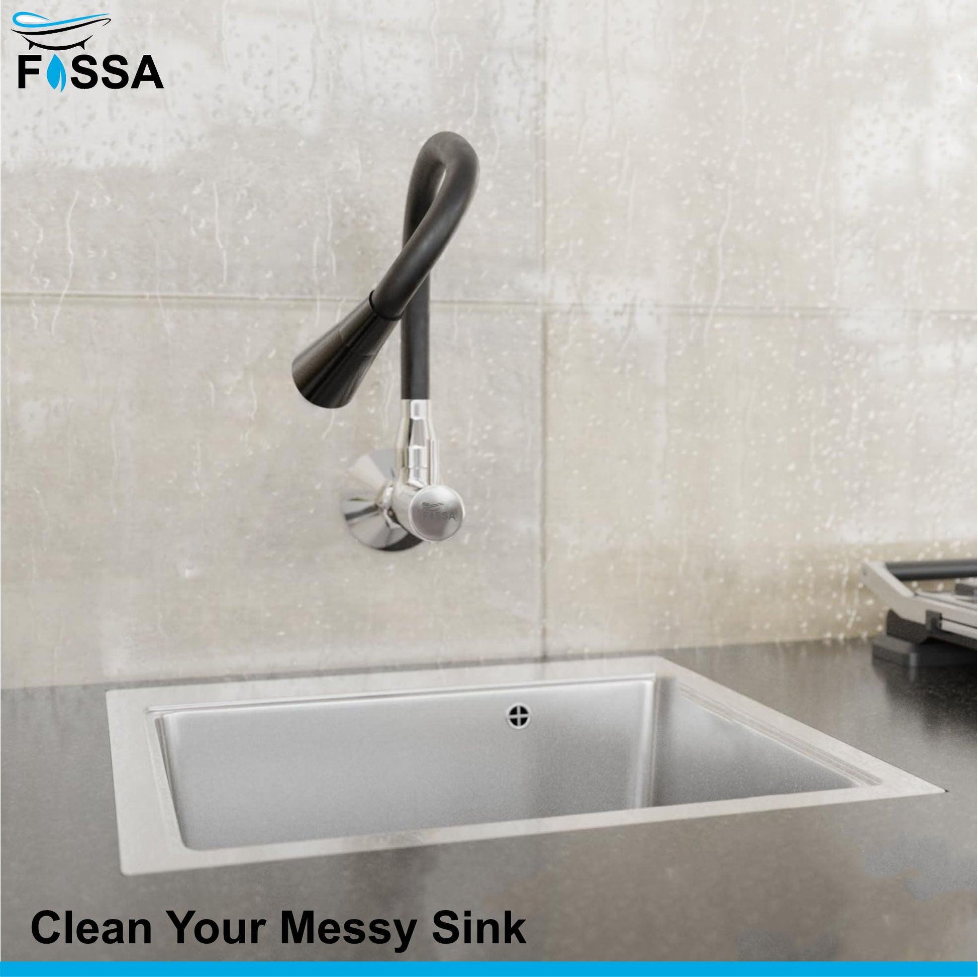 Fossa Brass Sink Cock with Dual Flow Kitchen Faucet with Flexible Swivel Spout (Black)-2