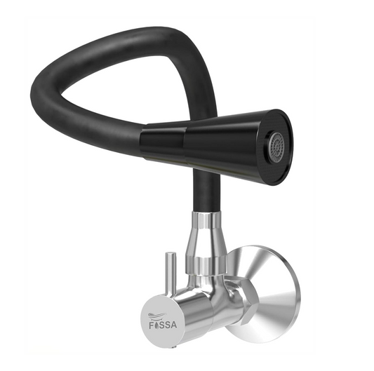 Fossa Brass Sink Cock with Dual Flow Kitchen Faucet with Flexible Swivel Spout (Black)-0